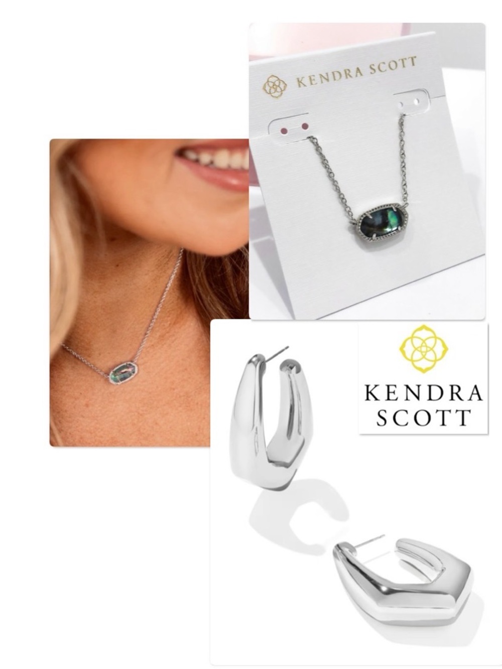 NWT Lot of 2x [Kendra Scott] Kaia Hoop Earrings & Elisa Pendant Necklace, Silver - Picture 2 of 12